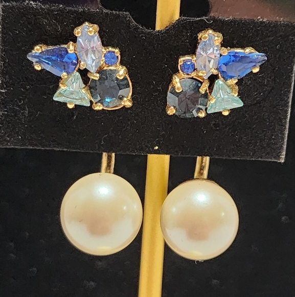 ♠ Kate Spade New York Sapphire and Aqua Marine Blue Stone Stud w\Pearl Jacket - Picture 6 of 16